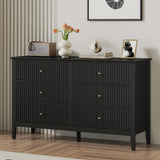 RoyalCraft Black 6 Drawer Dresser, Fluted Modern Wood Dresser, Double Chest of Drawers, Long Dresser for Bedroom TV Stand Storage Cabinet for Living Room RoyalCraft