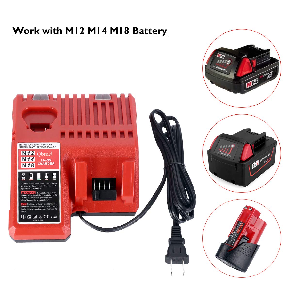 M12 & M18 Multi Voltage Lithium Ion Battery Charger for Milwaukee 48-59-1812 18V&12V Fuel Gauge XC Battery Qbmel