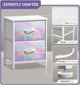 Sorbus Kids Dresser with 2 Drawers - Storage Chest Organizer Nightstand - Steel Frame, Wood Top, Tie-Dye Fabric Bins for Clothes - Wide Furniture for Bedroom, Hallway, Nursery, Closet, & Apartment Sorbus