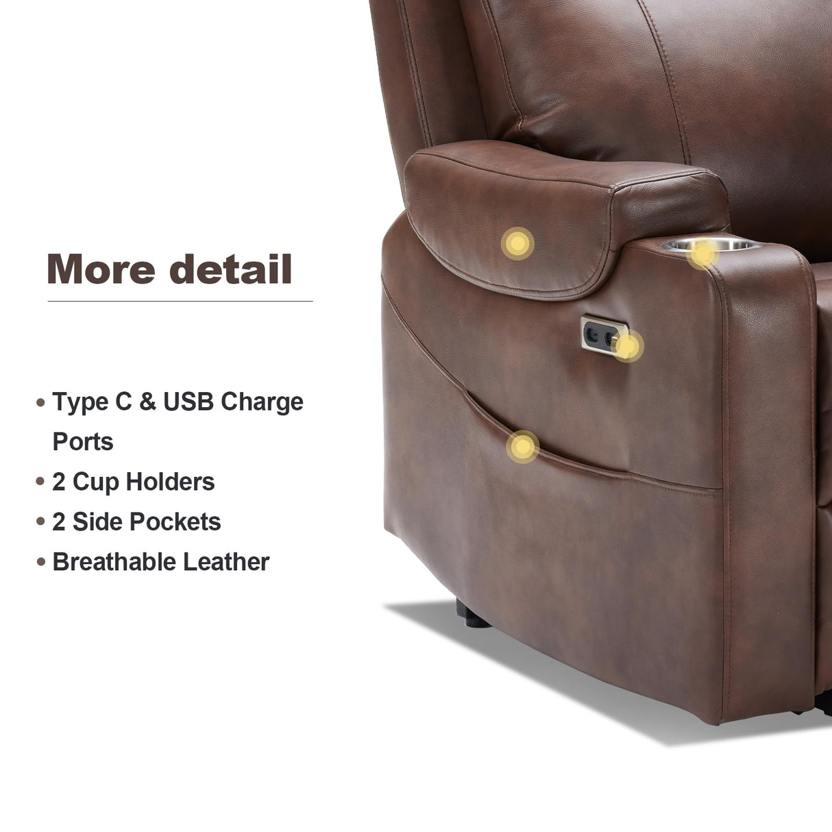 Eiayeebil Triple Motor Power Lift Recliner Chair with Adjustable Lumbar Support, Lay Flat Recliner for Elderly, Breathable Brown Leather Recliner, Lift Chair Massage & Heating, USB Ports, Cup Holders Eiayeebil