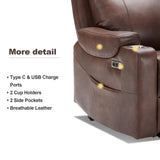 Eiayeebil Triple Motor Power Lift Recliner Chair with Adjustable Lumbar Support, Lay Flat Recliner for Elderly, Breathable Brown Leather Recliner, Lift Chair Massage & Heating, USB Ports, Cup Holders Eiayeebil