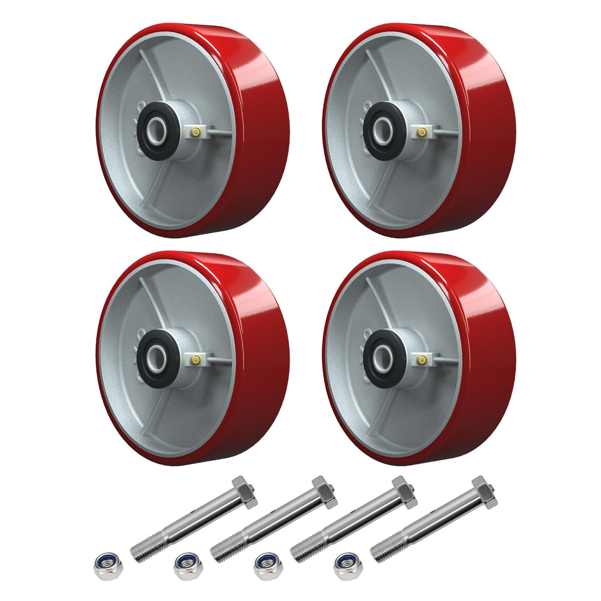 LONGRUNFORU 6" x 2" Polyurethane on cast Iron Wheel, Roller Bearing-1/2" Bore, Set of 4 Heavy Duty Caster Wheels with 4800 lbs Capacity (4 Pack) LONGRUNFORU