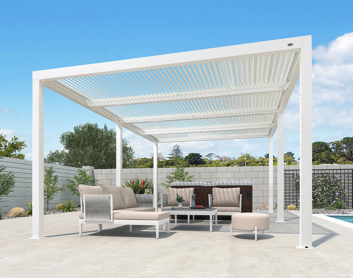 PURPLE LEAF Louvered Pergola 12'x20' Aluminum White Pergola Outdoor Gazebo Modern Shade with Adjustable Rainproof Hardtop for Patio Garden Lawns Backyard - WoodArtSupply