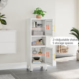 RISTERN 48" Metal Bathroom Storage Cabinet, Kitchen Pantry Storage Cabinet with 2 Doors and Adjustable Shelves, Steel Corner Floor File for Bathroom, Living Room, White, 11.81"D x 15.75"W x 47.64"H RISTERN
