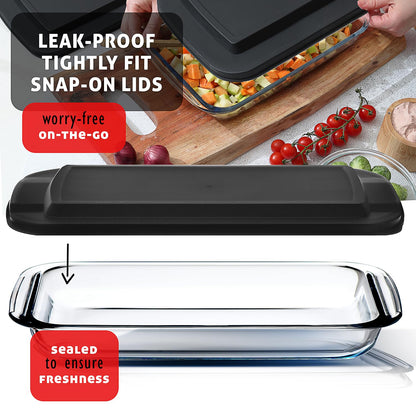 Nestl 4-Pack Glass Baking Dishes for Oven, Glass Food Storage Containers with Lids, Leakproof Casserole Dishes for Oven with Lid, Cooking, Microwave Oven Freezer Safe Bakeware, 9x13 Lasagna Pan Black