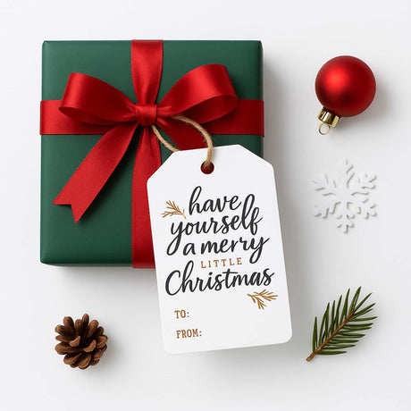 50 Pack Christmas Gift Tags with String Attached, Black and White Gift Tags for Christmas Presents, Personalized Holiday Xmas to from Gift Name Tags (3"X2") GyOnyx