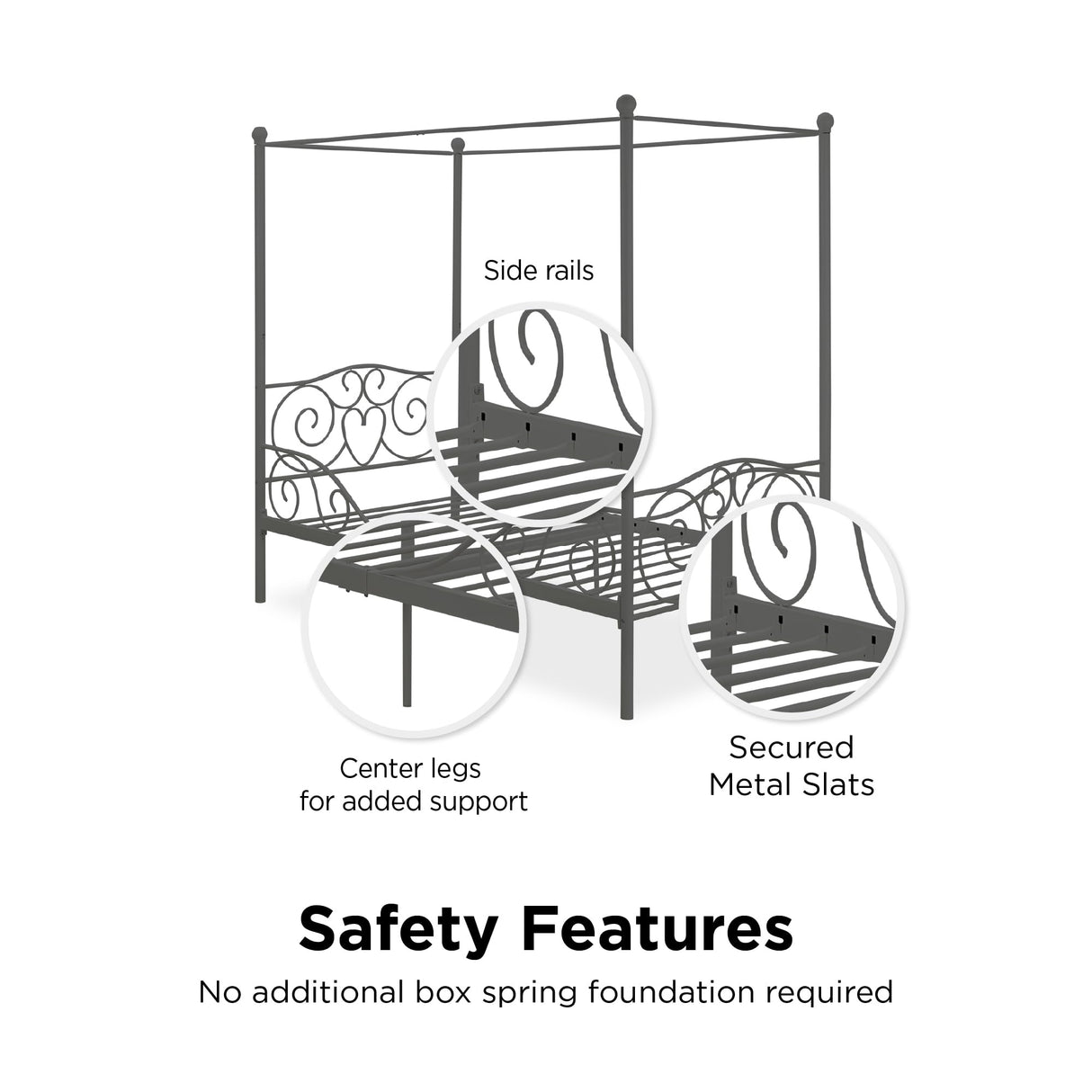 DHP 4020959 Sturdy Bed Frame, Twin, Pewter DHP
