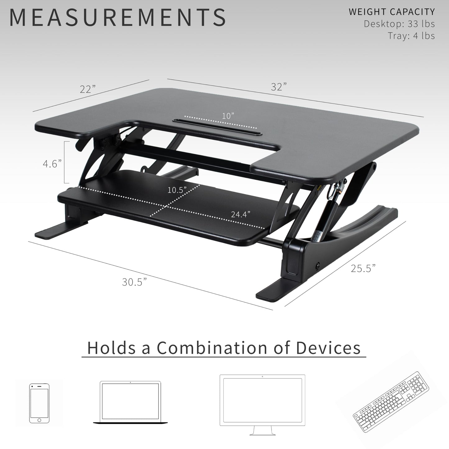 VIVO 32 inch Height Adjustable Stand Up Desk Converter, V Series, Quick Sit to Stand Tabletop Dual Monitor Riser Workstation, Black, DESK-V000VS