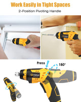 VIGRUE Cordless Screwdriver, Rechargeable Electric Screwdriver with 45 Free Accessories, Battery Indicator, 7 Torque Setting, 2 Position Handle with LED Light, Flexible Shaft VIGRUE