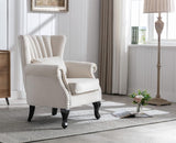 Kmax Cream Accent Chair Velvet Wingback Chair with Pillow Nail-Head Channel Tufted Oversized Club Chair for Living Room Bedroom Guest Room Kmax