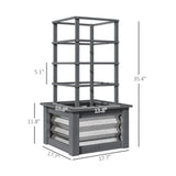 Outsunny Raised Garden Bed with Trellis, Wooden Planter Box with Galvanized Steel Sides, Raised Flower Bed for Climbing Plants, Flowers, Fruits and Vegetables, Gray Outsunny