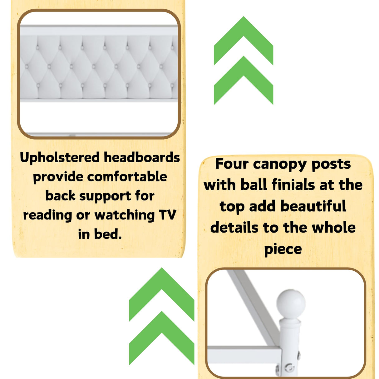 SOFTSEA Metal Canopy Bed Frame Queen Size Upholstered Canopy Bed Frame with 2 Drawer, Four-Poster Metal Platform Bed with Upholstered Headboard, White SOFTSEA