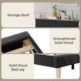 Bestier Queen Bed Frame with Adjustable Headboard & LED Lighting, Corduroy Upholstered Platform Bed Frame with Storage Shelf, Solid Wood Slats, No Box Spring Needed, Never Squeak, Easy Assembly, Black Bestier