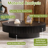 Oval Drum Coffee Table Handcraft Fluted Coffee Table Wood Round Drum Coffee Table Mid Century Modern Coffee Table Pedestal Coffee Table for Living Room Farmhouse (Black Oval) SOUWOFS