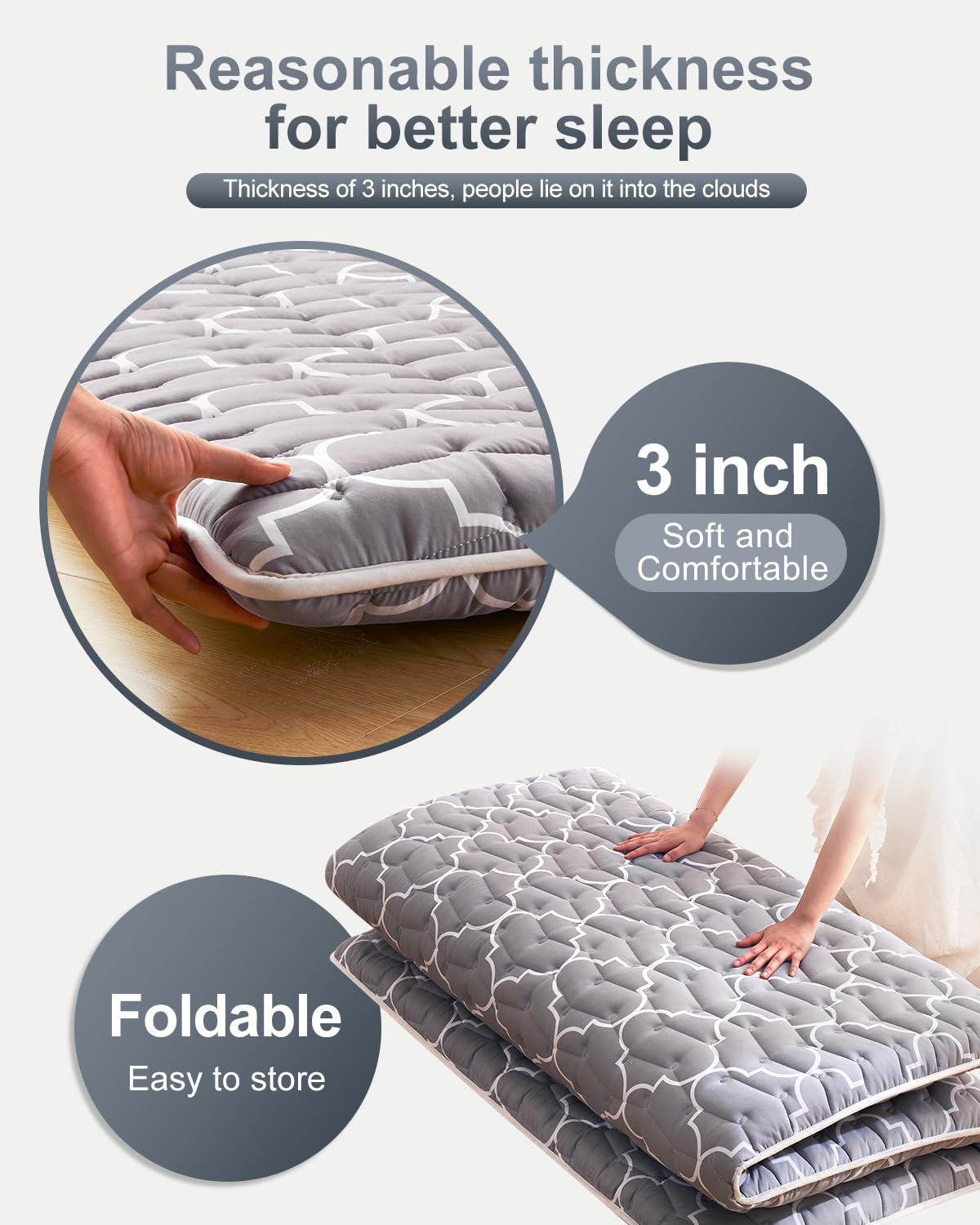 6th Generation Japanese Floor Futon Mattress - Extra-Thick 9-Layer Modern Futon with 100% High-Density Foam, Portable Floor Mattress Sleeping Pad for Adults, Guest Room, Dormitory, Twin Size 75"x39" Feisaibaoly
