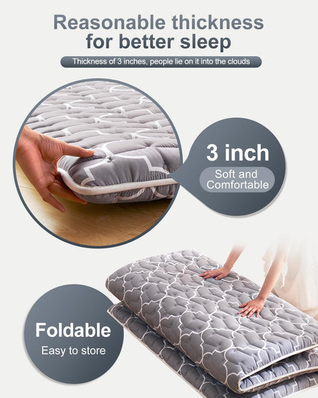 6th Generation Japanese Floor Futon Mattress - Extra-Thick 9-Layer Modern Futon with 100% High-Density Foam, Portable Floor Mattress Sleeping Pad for Adults, Guest Room, Dormitory, Twin Size 75"x39" Feisaibaoly