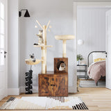 Timberer Litter Box Enclosure with Cat Tree, Wooden Cat House with Cat Tree Tower, Hidden Cat Litter Box Furniture with Scratching Post, Modern Cat Condo, Rustic Brown Timberer