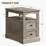 RALGEND Farmhouse End Table with 2 Drawers, Narrow Sofa Side Table with Storage and Open Shelf, Wooden Nightstand for Small Spaces, Bedroom, Living Room, Greige RALGEND