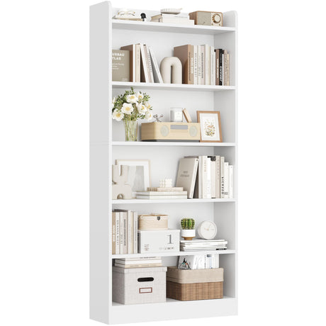 Yaheetech 6-Tier Open Bookcase and Bookshelf, Modern Simple Floor Standing Display Storage Shelves with Top Open Compartment for Home Office, Living Room, Bed Room - White Yaheetech