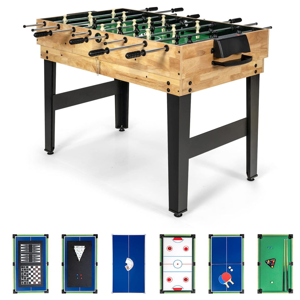 Goplus 10-in-1 Combination Multi Game Table Set, Adult Size Combo Game Table W/Foosball, Table Tennis, Pool, Air Hockey Table, Bowling, Chess, Checkers, Backgammon for Family Game Night Goplus