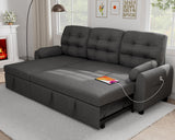 Ucloveria Sectional Sofa Couch, 87" Sleeper Sofa Bed with Reversible Storage Chaise Pull Out Couch for Living Room | Side Pocket | Charging Station | Removable Backrest | Linen Fabric, Dark Grey Ucloveria