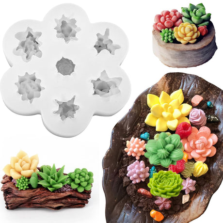 7 Cavity Succulent Candle Mold for Candle Making, 3D Succulents Silicone Molds for Scented Candle Soaps Making, Wax, Resin Casting, Dessert Mousse Cake Decoration ZQYSING