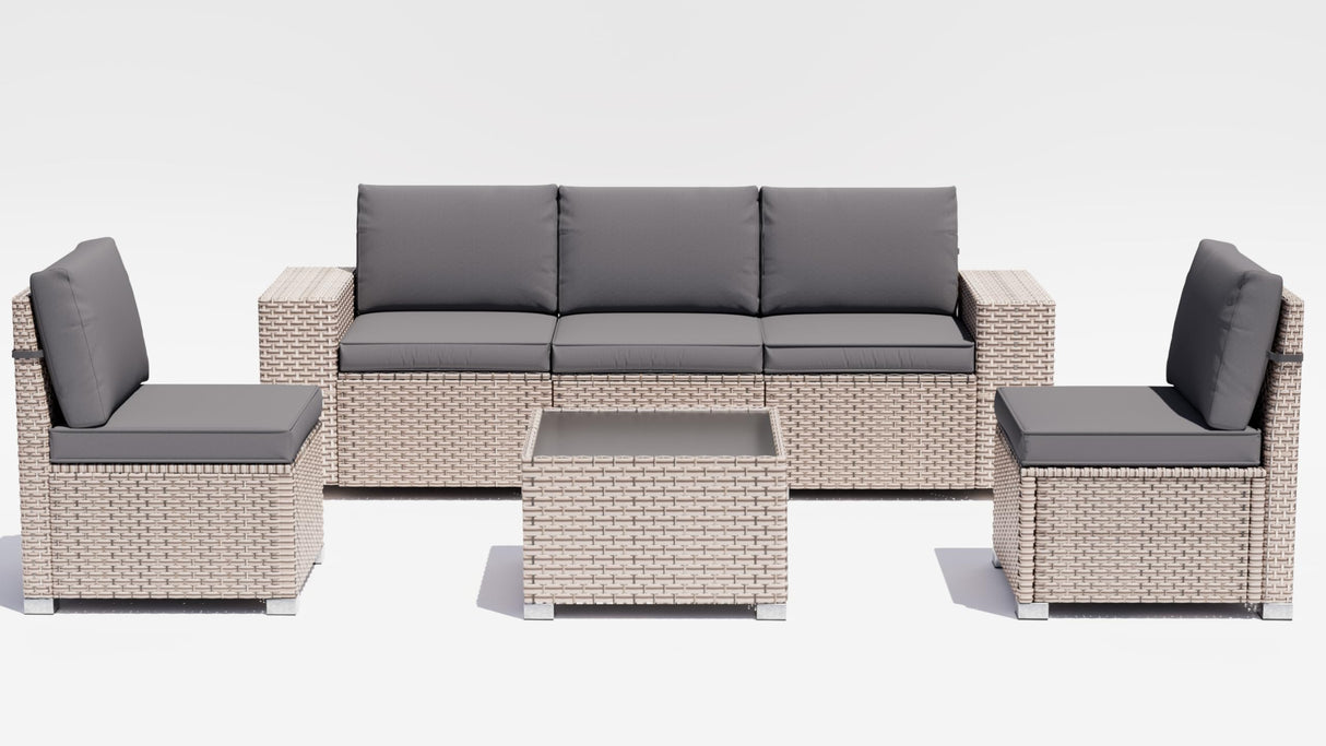 Aukreolis 6 Pieces Patio Furniture Set, Outdoor Sectional Wicker Sofa with Thickened Cushions and Coffee Table, High Back Rattan Patio Conversation Sets for Garden Backyard, Grey Aukreolis