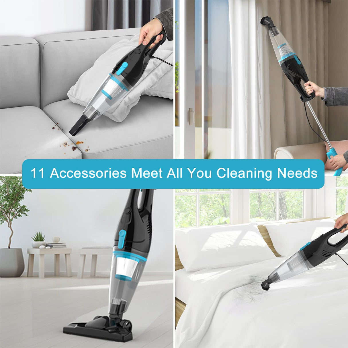 Intercleaner Corded Vacuum Cleaner, 15KPa Powerful Suction with 400W Motor, 12 in 1 Lightweight Bagless Stick Vac with Handheld, Ultra Quiet, for Hardwood Floor Carpet Car Pet Hair Intercleaner