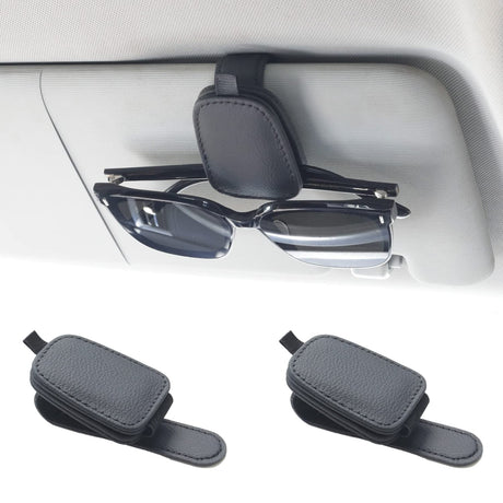 Yuoyar 2 Packs Sunglasses Holders for Car Visor - Magnetic Leather Sunglasses Holder and Ticket Card Clip - Car Visor Accessories (Black) Yuoyar