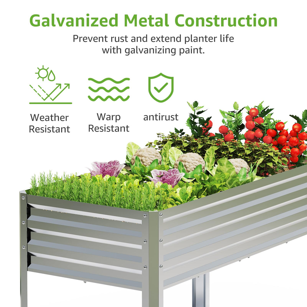 FOYUEE Galvanized Raised Garden Bed with Legs Outdoor Elevated Planter Box Stand Up Metal Flower Beds for Patio Vegetable Herb FOYUEE