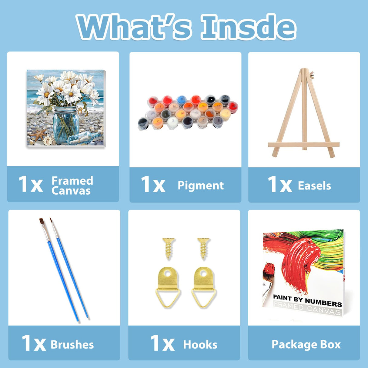 Flowers Paint by Numbers Kit for Adults Beginner, Daisy Paint by Numbers with Frame and Easel, Flower DIY Crafts Painting by Number for Gift Home Wall Decor 9.84x9.84 inch hkejoi