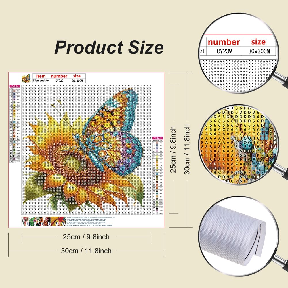 Stalente Diamond Painting Kits for Adults Sunflower and Butterfly, 5D DIY Diamond Art Kits for Beginners Round Full Drill Diamond Painting for Home Wall Decoration Gift 12×12inch Stalente