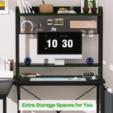 Besiost L Shaped Desk with Hutch, L shaped Computer Desk with Power Outlet and LED Lights, Reversible Corner Gaming Desk with Monitor Stand, L Shaped Desk Home Office Desk with Storage Bag, Black Besiost