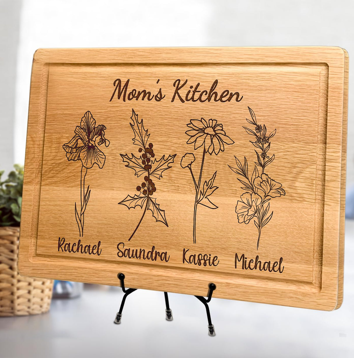 Personalized Cutting Board For Mom - Grandma, Birth Flower Grandmom's Garden, Mothers Day Gifts For Grandma, Christmas and Birthday Gifts For Mom From Son, Daughter, Chopping Board for Mama's Kitchen Generic