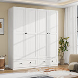 Vrmuxita Armoire Wardrobe Closet with Drawers: 74" White Tall Wooden Wardrobe Closet for Hanging Clothes, Large Bedroom Armoires with 2 Drawers, 4 Door Armoire Storage Cabinet (White, 63") Vrmuxita