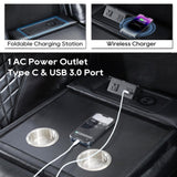 Power Reclining Sofa Couch with Wireless Charger, 3 Seaters with Recliner with Reading Light, Leather Electric 3 Seat Sofa Sectional Set for Living Room, Home Theater Seating with LED Lights, Black Comfort Stretch