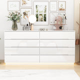 MOUMON High Gloss Dresser with Lights Chest of Drawers, Modern Glossy 8 Drawer Dresser with Curved Edge, for Bedroom White 15.7“D x 63”W x 30.9”H MOUMON