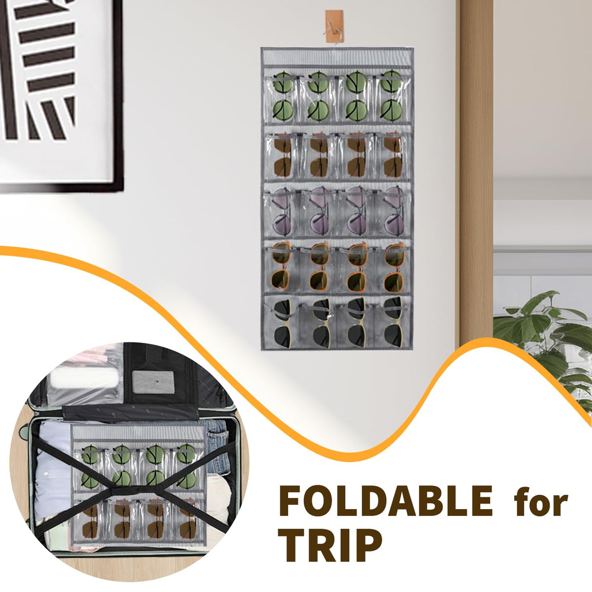 TEMUORG 2 Pcs Sunglasses Organizer Storage Sunglass Holder for Wall Hanging Eyeglass Organizer for Multiple Glasses (GRAY) TEMUORG