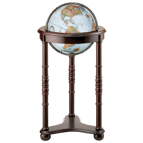 Replogle Lancaster, Dark Cherry Finish Wood Stand, Blue Ocean World Globe, 12" diameter Floor Model, perfect for small rooms Replogle