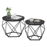VASAGLE Small Coffee Table Set of 2, Round Coffee Table with Steel Frame, Side End Table for Living Room, Bedroom, Office, Charcoal Gray and Ink Black VASAGLE