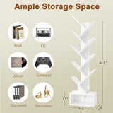 Hoctieon 9 Tier Tree Bookshelf, Tall Bookcase with Drawer, Wood Book Shelf, Modern Floor Standing Bookshelves, Book Organizer Shelves for Bedroom, Living Room, Home Office, White Hoctieon