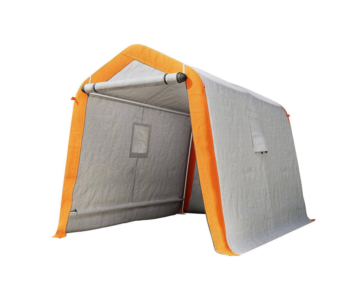 AMERLIFE 6x8x6.6 FT Heavy Duty Portable Shed Storage Shelter, Outdoor Storage Shed with 2 Waterproof Windows & Roll-up Zipper Door, Carport for Motorcycle, Bike, Grey AMERLIFE