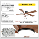 Ohniyou 52” Flush Mount Farmhouse Ceiling Fan with Lights, Remote & APP Control Low Profile Indoor Outdoor Ceiling Fans, Dimmable, Quiet DC Motor, Reversible, Black+Wood Ohniyou