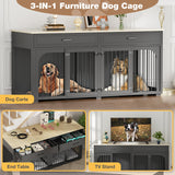 EBE 74.8'' Dog Crate Furniture, Wooden Dog Crate with 2 Drawers and Removable Divider, Heavy Duty Dog Kennel Indoor TV Stand for Small Large Medium Dogs, Black EBE