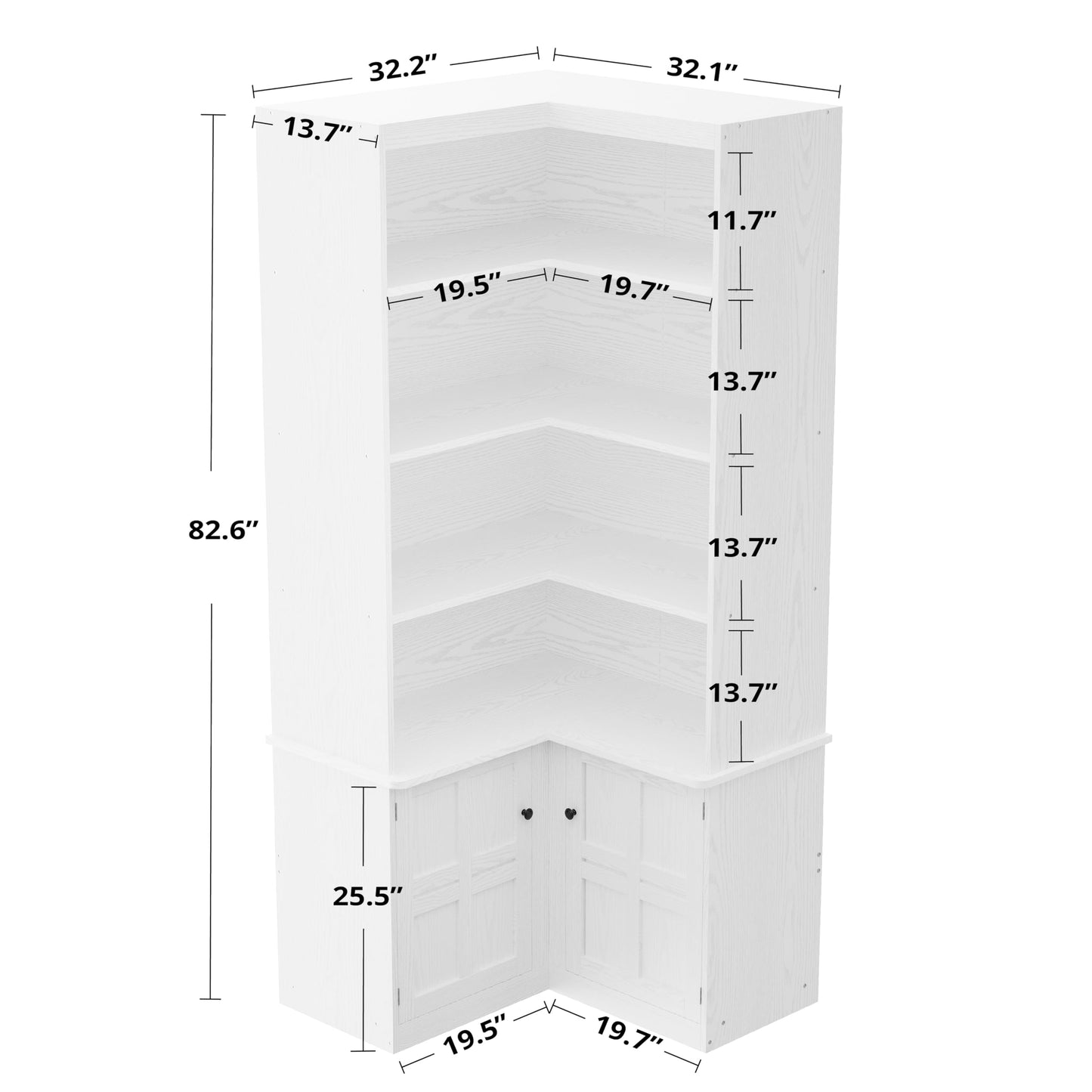 IRONCK Corner Bookshelf with Doors, 6 Tier Bookcase with Storage, Corner Shelf with Cabinet, Large Tall Bookshelf for Living Room, Home Office, Bedroom