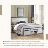 JXQTLINGMU King Farmhouse Wood Bed Frame with Sliding Barn Door Storage Cabinets, Solid Wood Slats Support, Noiseless, No Box Spring Needed, Antique White JXQTLINGMU