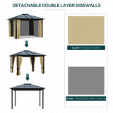 Outsunny 10' x 12' Hardtop Gazebo Canopy with Polycarbonate Roof, Aluminum Frame, Permanent Pavilion Outdoor Gazebo with Netting, for Patio, Garden, Backyard, Deck, Lawn, Brown Outsunny