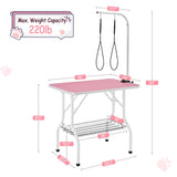 Yaheetech 36'' Dog Grooming Table, Adjustable Pet Foldable Grooming Table w/Double Loops/Mesh Tray Maximum Capacity Up to 220lbs, Pink Yaheetech