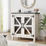 ANWBRAOD Farmhouse Buffet Cabinet 31.4" Sideboard Storage Cabinet with Barn Door and Adjustable Shelf Wood Rustic Accent Cabinet for Dinning Room, Kitchen, Hallway ULSC003W ANWBROAD