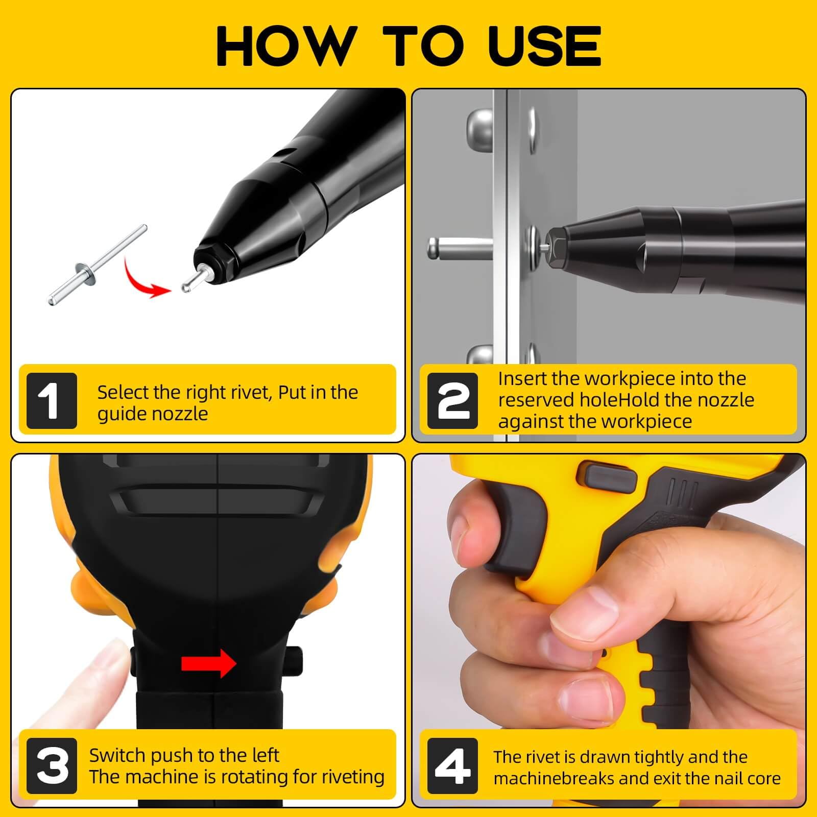 SUVIYA Cordless Rivet Gun Compatible with Dewalt 20V Max Battery(No Battery), Electric Rivet Gun Kit with a kitbox, Brushless Blind Riveter Tool Kit for 1/8", 5/32", 3/16" Rivets - WoodArtSupply